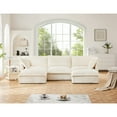 thumbnail image 1 of Corduroy Couch U-Shape 3 Seater Sectional Sofa, Living Room Couch with Deep Seats & French Edges, Modular Cloud Couch with Big Pillows, Slipcovered for Apartment, Cream, 1 of 15