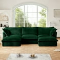 thumbnail image 1 of Corduroy Couch U-Shape 3 Seater Sectional Sofa, Living Room Couch with Deep Seats & French Edges, Modular Cloud Couch with Big Pillows, Slipcovered for Apartment, Green, 1 of 15