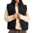 thumbnail image 1 of Corduroy Cropped Puffer Vest for Women Lightweight Stand Collar Sleeveless Jackets Zip Up Clothes Fashion 2024(Size:L), 1 of 5