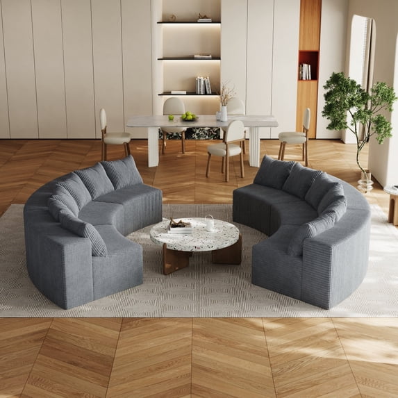 Corduroy Curved Sectional Sofa With 8 Pillows,Curved Symmetrical Modular Semi Circular Sofa Sectional For Bedroom, Living Room, Office For Leisure Or Nap, Reading Room, And Lobby(Four Modules)43264
