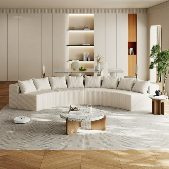 Corduroy Curved Sectional Sofa with 8 Pillows,Curved Symmetrical Modular Semi Circular Sofa Sectional for Bedroom, Living Room, Office for Leisure Or Nap, Reading Room, and Lobby(Four Modules)(Beige)
