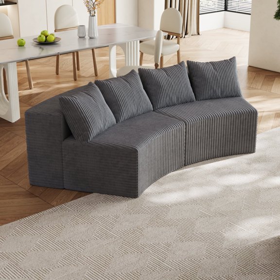 Corduroy Curved Sectional Sofa With Four Pillows,Curved Symmetrical Modular Semi Circular Sofa Sectional For Bedroom, Living Room, Office For Leisure Or Nap, Reading Room, And Lobby(Two Modules)81068