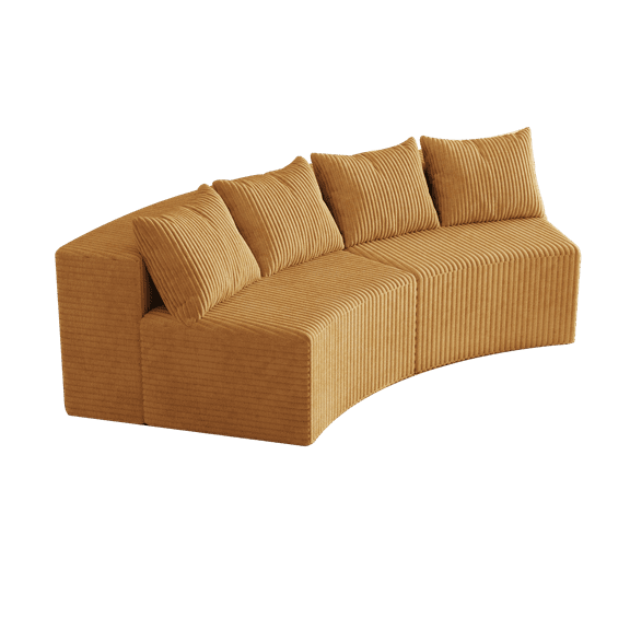 Corduroy Curved Sectional Sofa With Four Pillows,Curved Symmetrical Modular Semi Circular Sofa Sectional For Bedroom, Living Room, Office For Leisure Or Nap, Reading Room, And Lobby(Two Modules)73264