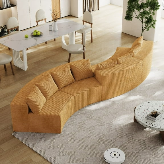 Corduroy Curved Sofa Sectional - 8 pillows, modular for leisure, office & lobby!