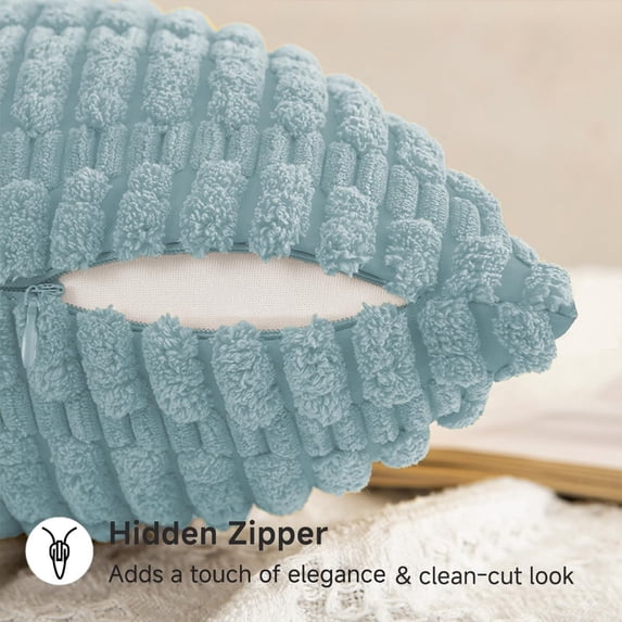 Corduroy Decorative Light Blue Throw Pillow Covers 18x18 Inch Set of 2 ...