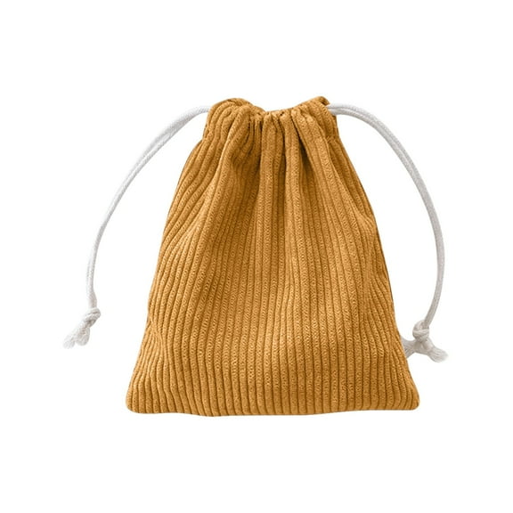 Corduroy Drawstring Pouch Organizer, Multi-Use Storage Bag for Hair Ties Jewelry Makeup Cosmetics Lightweight Travel Essentials Car Purse (Yellow)