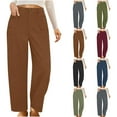 thumbnail image 1 of Corduroy Dress Pants Women Business Casaul Elastic Waist Straight Slacks Button Flat Front Pant Ladies High Waisted Long Trousers with Pockets Fall Winter Trendy Work Clothing Soild Color Officewear, 1 of 9