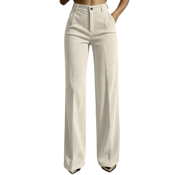 Corduroy Dress Pants for Women Elatic High Waisted Wide Leg Business Pants Casual Office Work Pants with Pockets