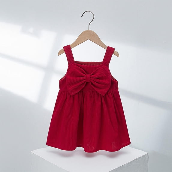 Corduroy-Dresses for Girls Cute Spaghetti Strap Sundresses Size 1-5 Toddlers Kids Trendy Solid Color Bowknot Dress 2025