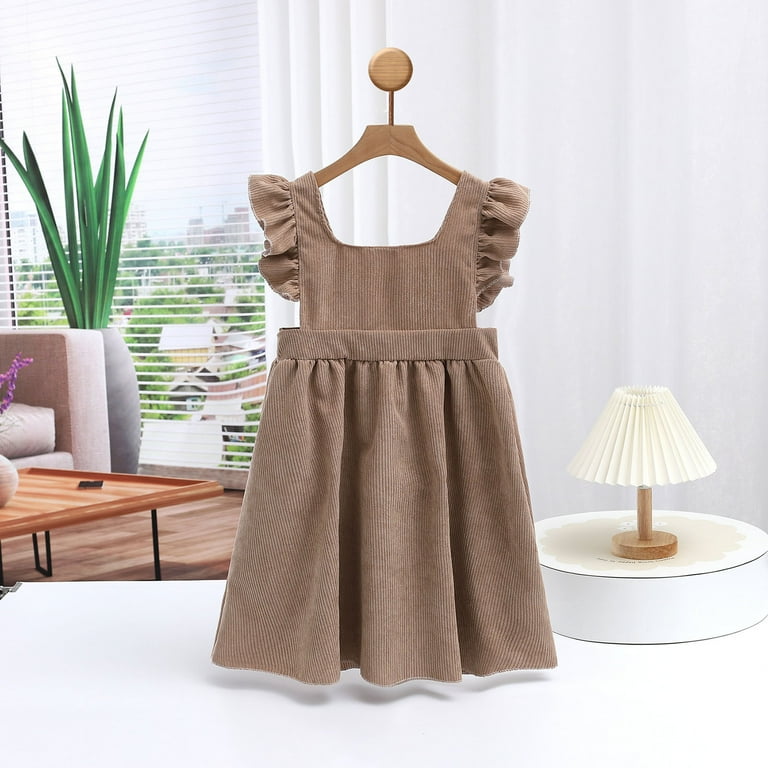Corduroy-Dresses for Girls Size 2-10 Cute Ruffle Sleeveless