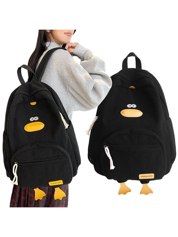Corduroy Duck Backpack, Large Capacity Aesthetic Daypack for School, Travel & Daily Use