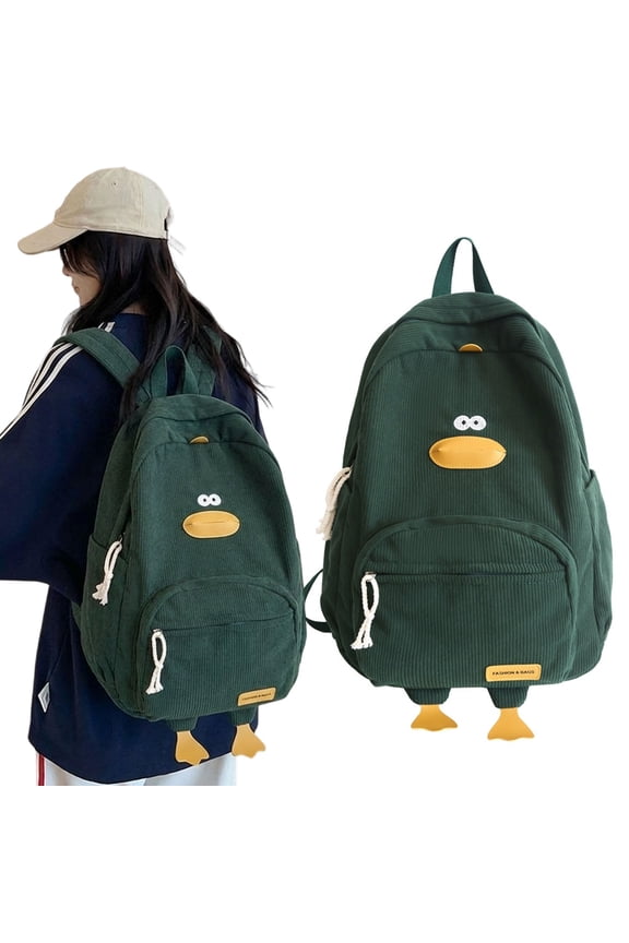 Corduroy Duck Backpack, Large Capacity Aesthetic Daypack for School, Travel & Daily Use