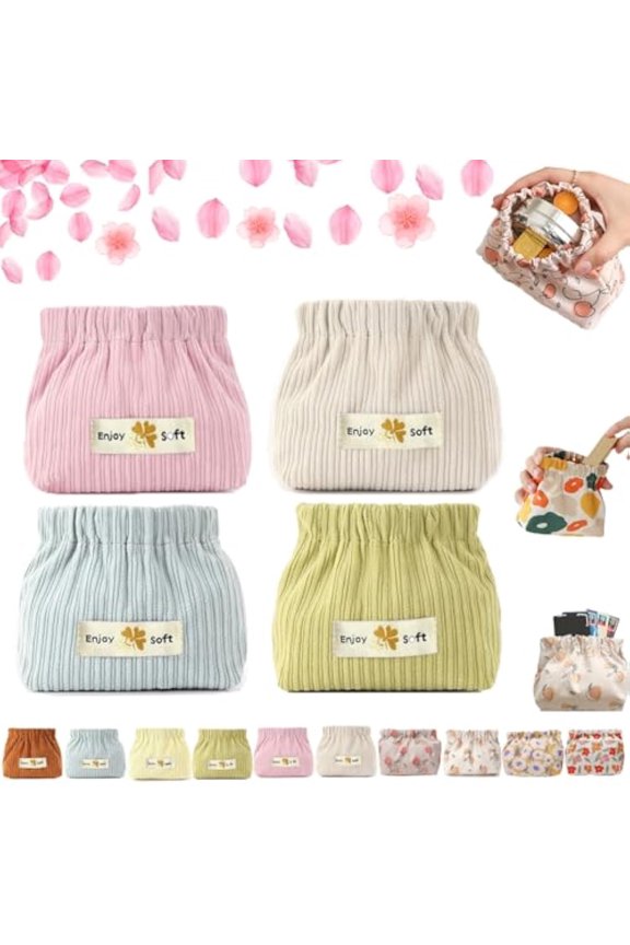Corduroy Elastic Hair Tie Organizer, Corduroy Mini Makeup Pouch, Portable Elastic Storage Bag for Purse, Cute Small Lipstick Cosmetic Bag Organizer Travel Toiletry Purse (4PCS-A)