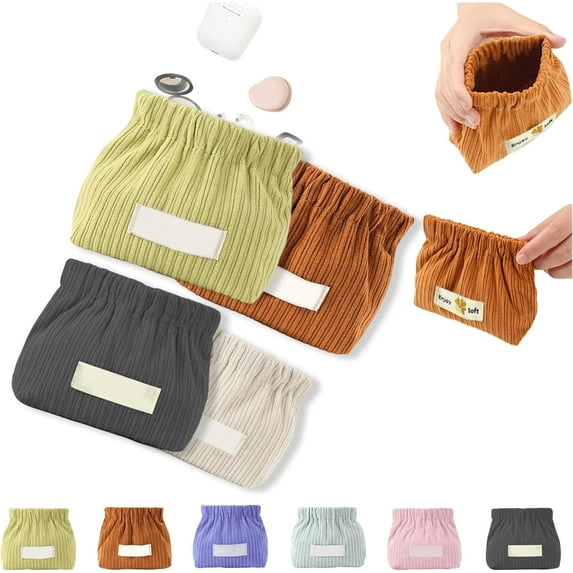 Corduroy Elastic Hair Tie Organizer, Portable Capacity Corduroy Elastic Storage Bag Closing Lipstick Bag, Cute Mini Makeup Pouch Bag Light And Easy to Carry