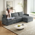 thumbnail image 1 of Corduroy Fabric 3-Seater Comfy Cloud Couch with Movable Footrest for Living Room,Oversized Deep Seat L Shaped Couch Set, Upholstered Large Size Deep Seat L Shaped sofa with 3 cushions, 1 of 13