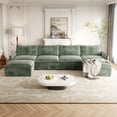 thumbnail image 1 of Corduroy Fabric 4-Seater Comfy Cloud Couch with 2 Movable Footrest for Living Room,Oversized Deep Seat U-Shaped Couch Set, Upholstered Large Size Deep Seat Sofa with 4 Cushions (Green), 1 of 11