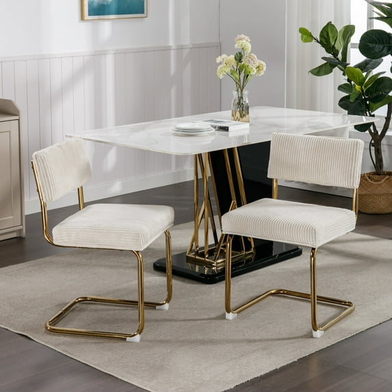 Corduroy Fabric Dining Chairs set of 2, Accent Armless Kitchen Chairs with Backrest and Arch Leg, Modern Side Chairs for Kitchen, Living Room, Dining Room, Beige
