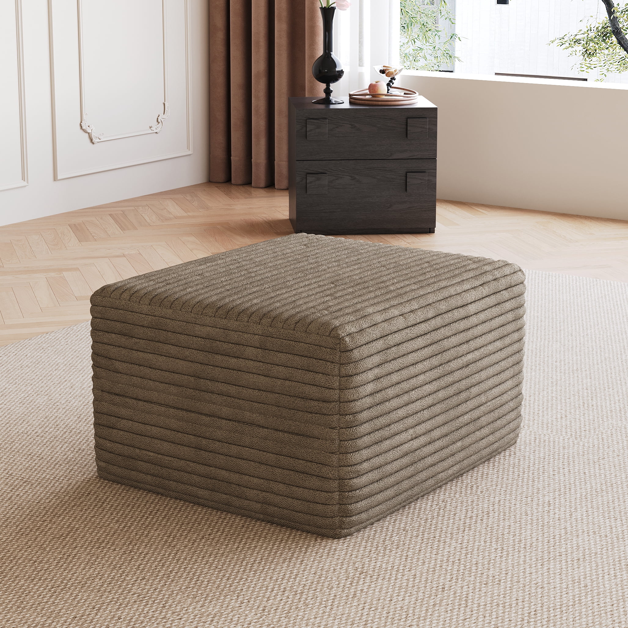 Corduroy Fabric Sofa Ottoman, No Assembly Required Modular Footrest Stool, High Resilience Sponge Comfort Ottoman for Living Room Bedroom Apartment