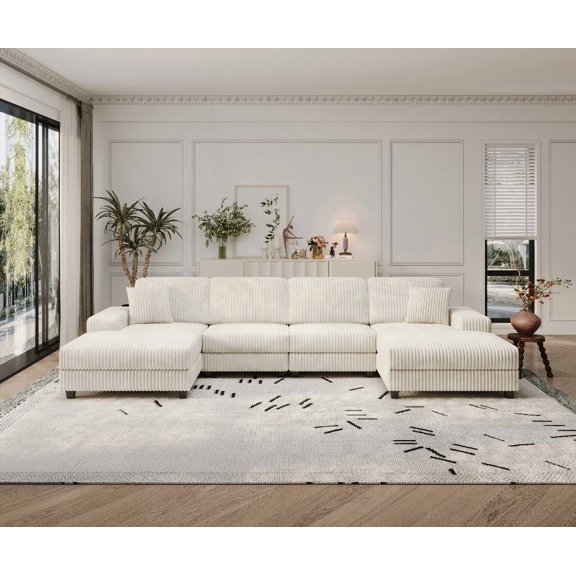 Modern Corduroy U-shaped 4-seat Sofa, 2208075cm for Living Room