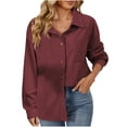 thumbnail image 1 of Corduroy Fall Outerwear for Womens Oversized Button Down Shirt Casual Long Sleeve Lapel Collared Work Blouses Solid Jackets, 1 of 8