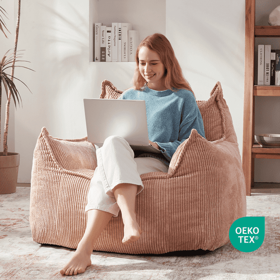 Ebenchico 3.3ft Giant Bean Bag Chair for Adults Teens Kids, Comfy Corduroy Large Adult Beanbag Chairs with Armrests, Pink