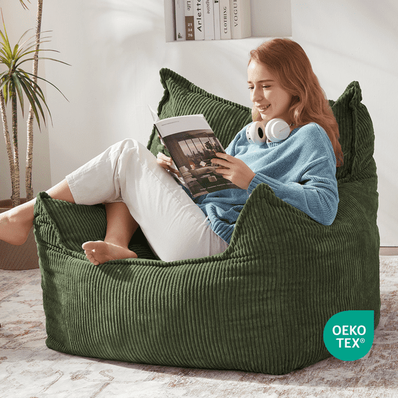 Ebenchico 3.3ft Giant Bean Bag Chair for Adults Teens Kids, Comfy Corduroy Large Adult Beanbag Chairs with Armrests, Green