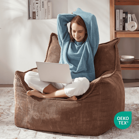 Ebenchico 3.3ft Giant Bean Bag Chair for Adults Teens Kids, Comfy Corduroy Large Adult Beanbag Chairs with Armrests, Brown