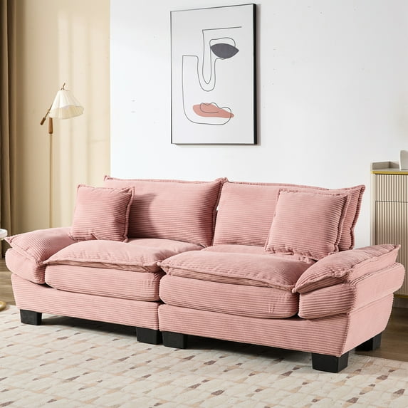 Corduroy For Various Spaces - Deep Seat With Pillows, & Soothing Pink Comfy Upholstered Bedroom, Living Room Style