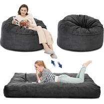 Corduroy Giant Bean Bag Chair Bed, Convertible 2-in-1 Floor Sofa Couch Bed with Washable Cover, Large Beanbag for Adults/Kids, Dark Grey