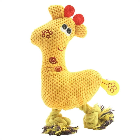 Corduroy Giraffe Dog Chew Toy Squeaky Rope Leg Animal Figure Durable Textured Stuffed Animal for Pet Training Interactive Play and Teeth Cleaning Yellow