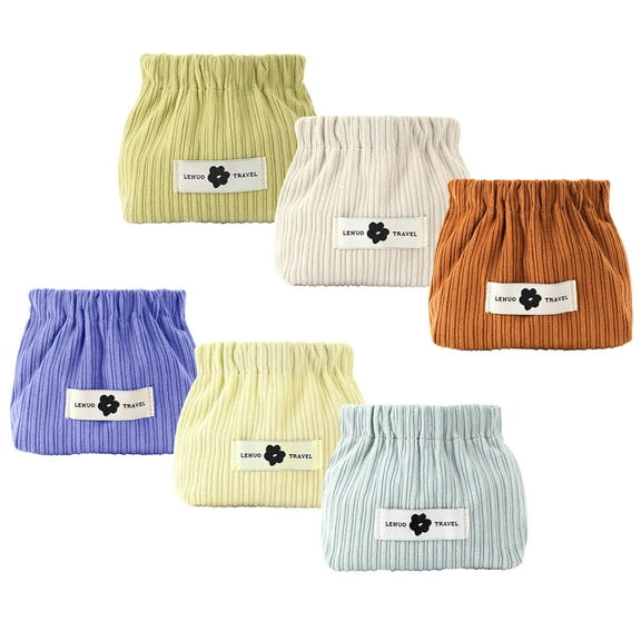 Corduroy Hair Tie Organizer 6 Pack Elastic Hair Accessories Storage Bag for Scrunchies, Clips, Jewelry, and Small Items Portable Cosmetic Case for Travel, Purse, Desk, Or Car Organization