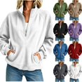 thumbnail image 1 of Corduroy Half Zip Sweatshirt for Womens Mock Neck Long Sleeve Sweater Pullover cozy ribbed raglan kangaroo pocket plus size petite casual fall winter fashion White 2XL, 1 of 9