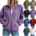 thumbnail image 1 of Corduroy Half Zip Sweatshirt for Womens Mock Neck Long Sleeve Sweater Pullover cozy ribbed raglan kangaroo pocket plus size petite casual fall winter fashion Purple M, 1 of 9