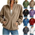 thumbnail image 1 of Corduroy Half Zip Sweatshirt for Womens Mock Neck Long Sleeve Sweater Pullover cozy ribbed raglan kangaroo pocket plus size petite casual fall winter fashion Khaki 2XL, 1 of 9