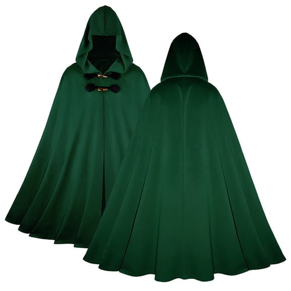 Corduroy Halloween Hooded Cloak, Unisex Long Cape with Toggle Fastening & Full Length for Halloween Cosplay & Renaissance Fair, Medieval Wizard Robe, 1 PC Army Green M