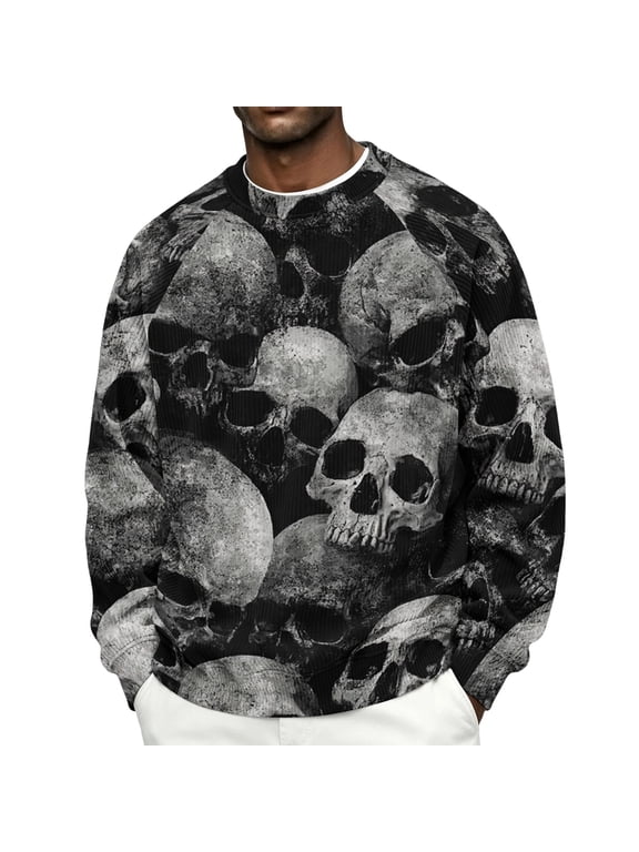 Corduroy Halloween T Shirt for Men Spooky Graphic Pullover Tops Crewneck Long Sleeve Raglan Shirts Fall Winter Fashion Streetwear Black 4XL