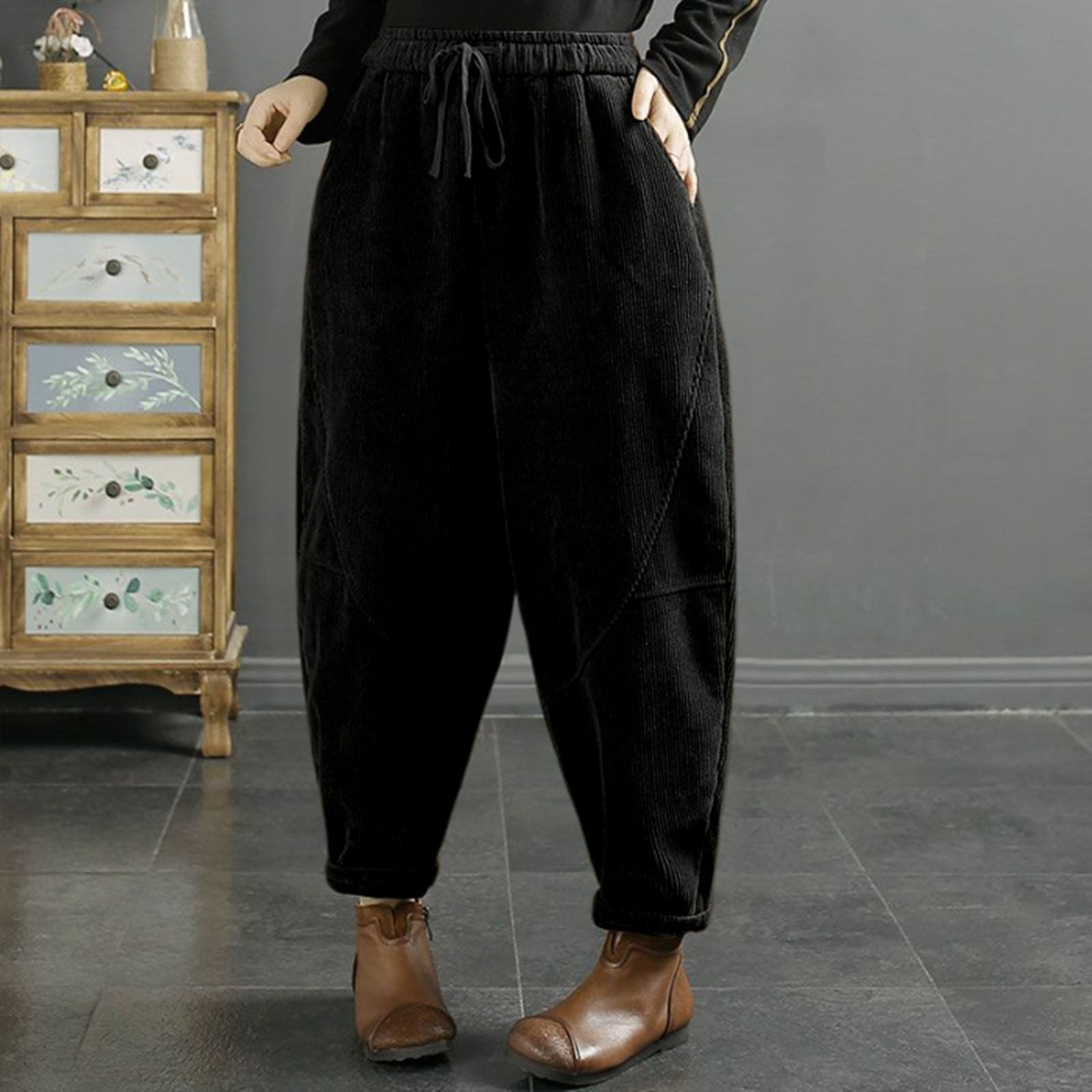 BoShiNuo Winter Japanse Heren Tailleband Corduroy Harembroek Casual Jogging Joggingbroek Hip-Hop Straat Mannelijke, marineblauw, L