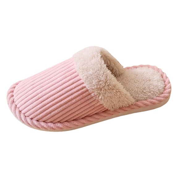 Corduroy House Slippers for Women Men Wide Toe Box Memory Foam Fuzzy Slippers Bedroom Indoor Non Slip Walking Shoes Pink Size 6
