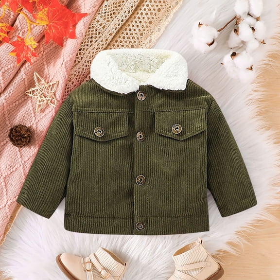 Corduroy Jacket Boys Lined Thickened Coat with Buttons Casual Winter Warm Comfortable Windproof Outerwear
