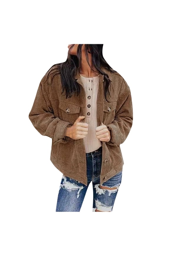 Corduroy Jacket Women Casual Button Down Jacket Coat Plain Long Sleeve Solid Velvet Fashion Autumn Winter Outwear Coat Tops Ladies