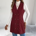 thumbnail image 1 of Corduroy Jacket Women Double Breasted Buttons Sleeveless Lapel Vest Fall Fashion Casual Office Daily Wear Outerwear with Pockets, 1 of 7