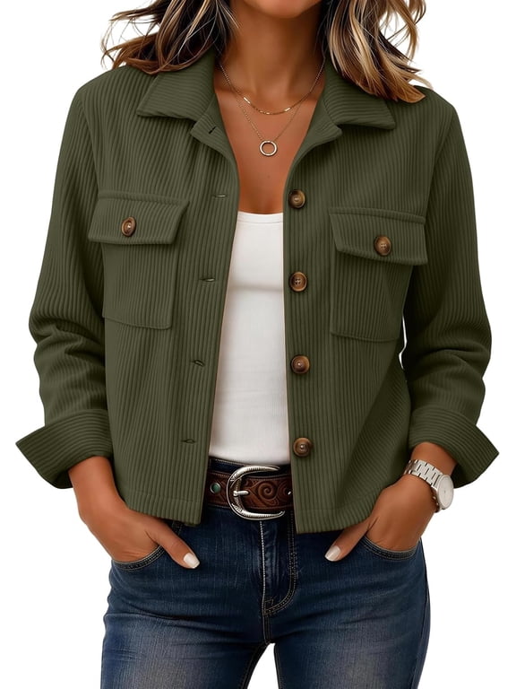 Corduroy Jacket Women Fall Barn Cropped Jacket Y2K Button Down Shirt Jacket, Long Sleeve Button Up Corduroy Shirt, Loose Fit Fall Clothes for Women