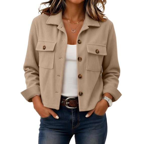 Corduroy Jacket Women Long Sleeve Button Down Cropped Jackets Dressy Casual Lightweight Crop Shackets with Chest Pockets Fall Winter Outwear 2026 Fashion
