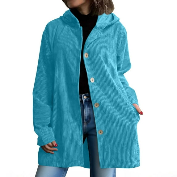 Corduroy Jacket Women Sevevn Womens Corduroy Long Sleeve Jacket Oversized Button Up Hooded Tops Loose Shacket Jacket