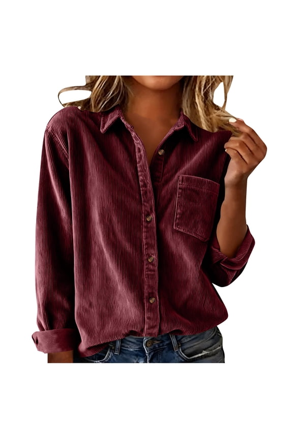 Corduroy Jacket Women Sevevn Womens Corduroy Shirts Casual Long Sleeve Button Down Blouses Top With Pocket