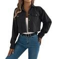 thumbnail image 1 of Corduroy Jacket Women, Yigetop Women's Fashion Cropped Shacket Button Down Corduroy Shacket Jackets Casual Plaid Long Sleeve Crop Jackets Tops Cropped Jacket Black L, 1 of 8