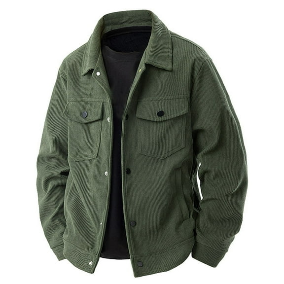 Corduroy Jacket for Men Button Down Vintage Long Sleeve Fall Western Shacket Army Green XXL