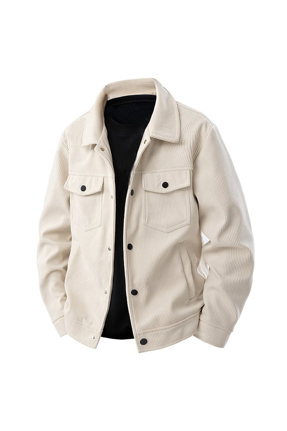 Corduroy Jacket for Men Button Down Vintage Long Sleeve Fall Western Shacket Beige XL