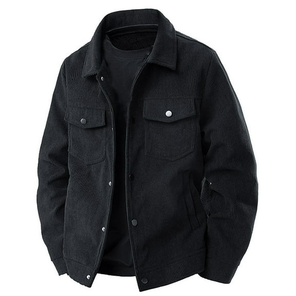 Corduroy Jacket for Men Button Down Vintage Long Sleeve Fall Western Shacket Black XXL