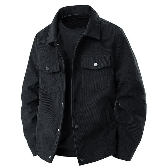 Corduroy Jacket for Men Button Down Vintage Long Sleeve Fall Western Shacket Black XXXL